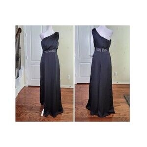 BELSOIE Black One Shoulder Bridesmaid Wedding Guest Dress Satin Lace Prom Goth 8